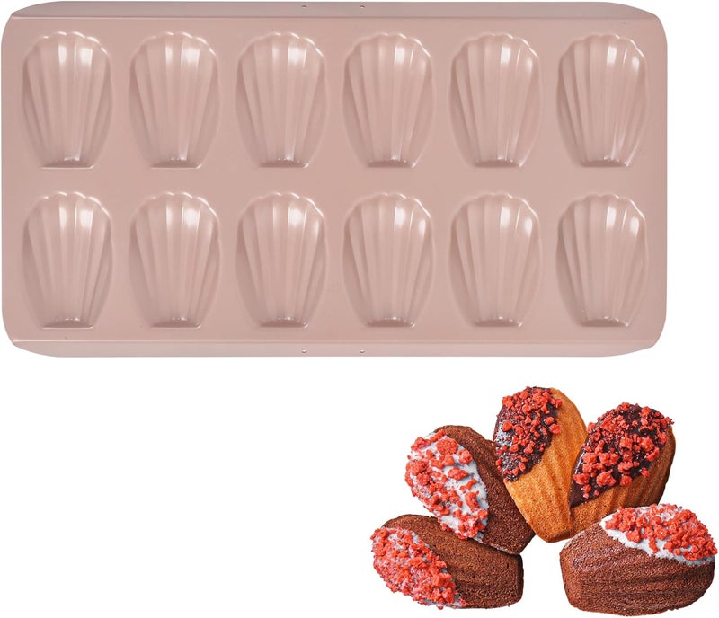 Bakeley Madeleine Pan, 12-Cavity Mold Cake Pan Non-Stick Oval Shell Madeline Bakeware for Oven Baking (Rose Gold) - Image 1